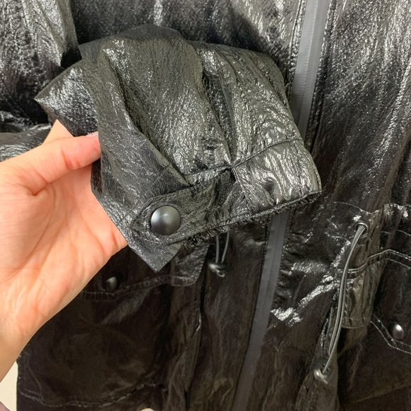 Zara black shiny parka raincoat zip up hood large - Picture 5 of 9